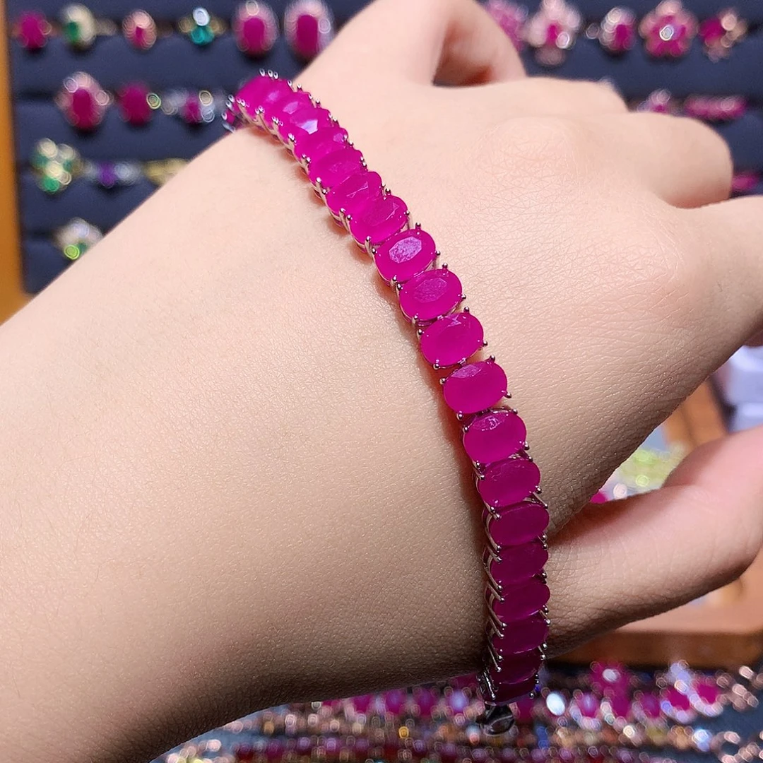 手链银S925镶嵌红宝石