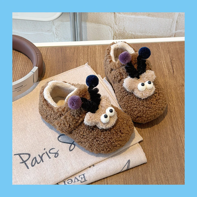 韩版童鞋小熊炸毛了女童高定夹心卷毛立体卡通毛毛鞋男宝宝豆豆鞋