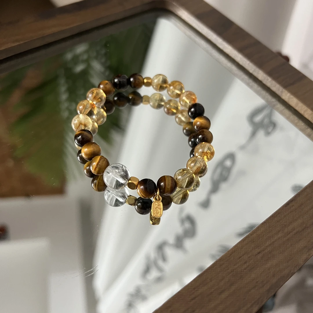 Y1801-【财虎】天然黄水晶黄虎眼金霸综合手串手链女