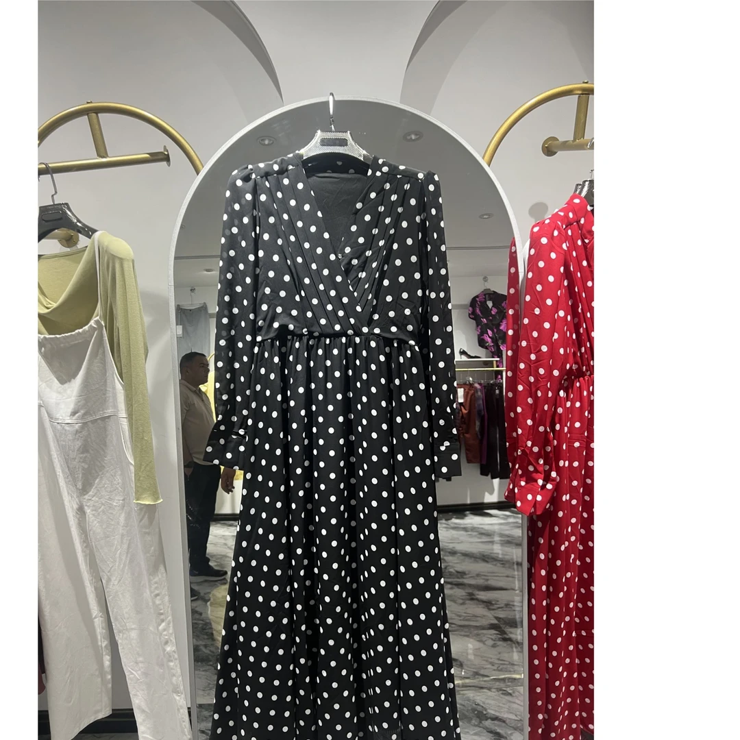 24春季新款-红色波点法式复古减龄显瘦连衣裙306-24016-P125-K178