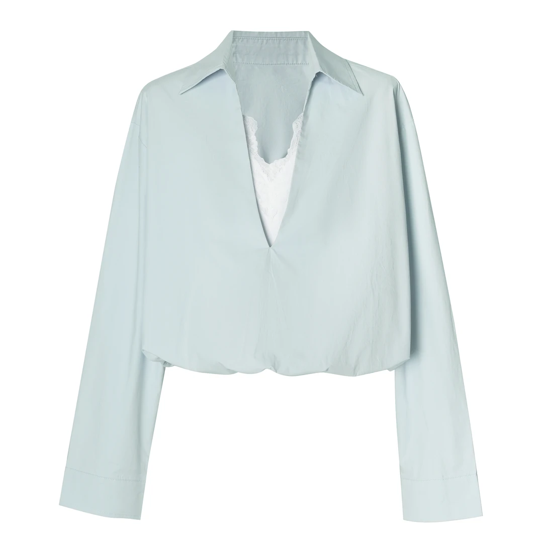 【207919】2025新款气质常规款翻领假两件长袖衬衫