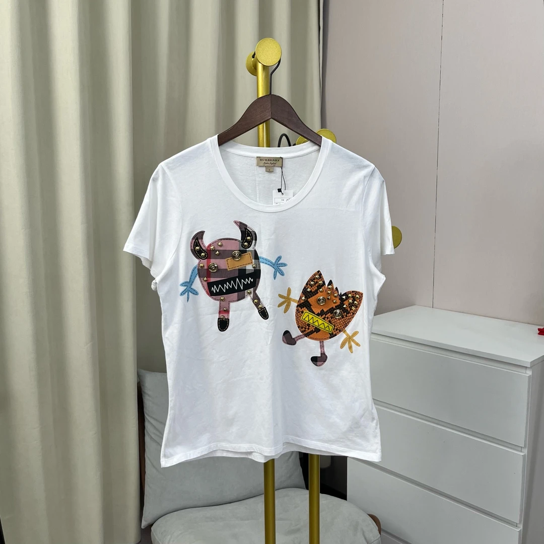 99新 BURBERRY/博柏利 梅芙 白色铆钉机器人短袖 M码