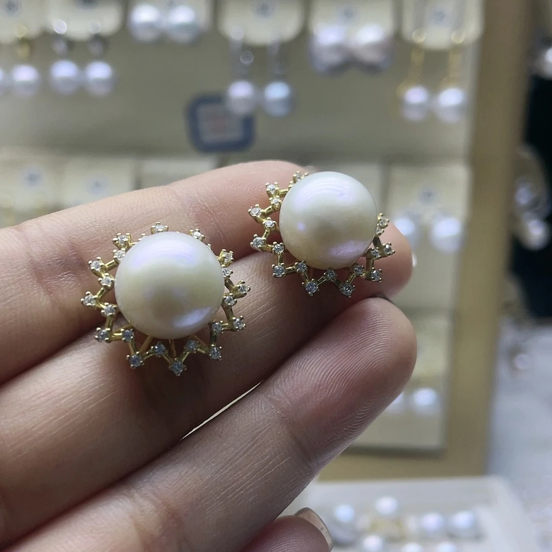 淡水珍珠耳饰银S925镶嵌