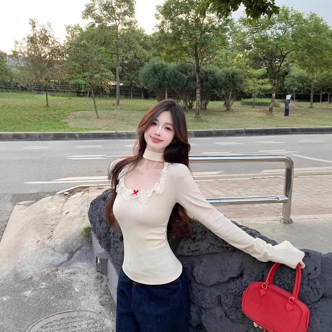 新款秋冬季辣妹性感纯欲风小众长袖T恤修身显瘦针织上衣ins女