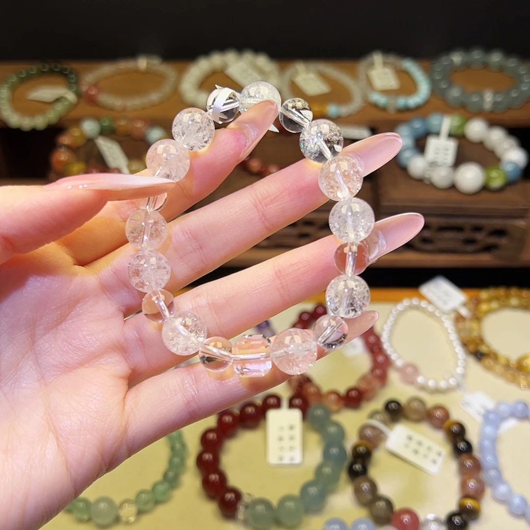 水晶银S925镀金镶嵌手串白1511