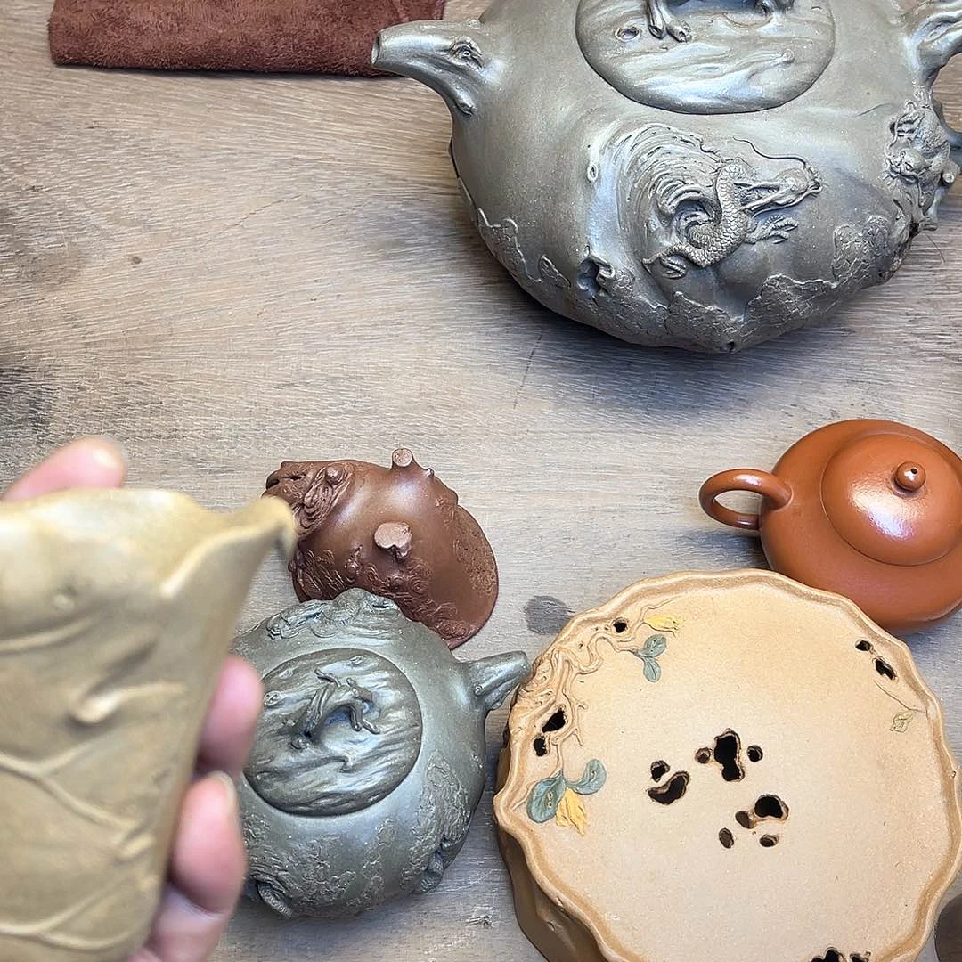 紫砂茶杯青段泥砂杯，全手工制作