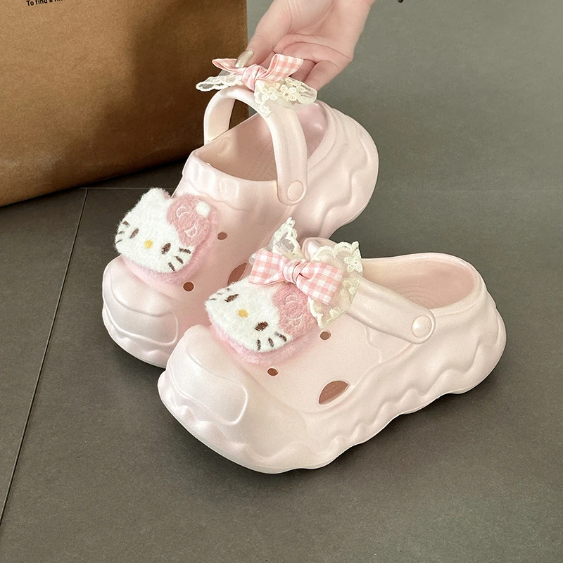卡通可爱凯蒂猫厚底居家洞洞鞋女款2025新款夏季蝴蝶结外穿凉拖鞋