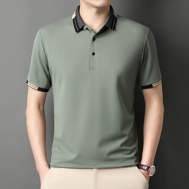 培蒙polo冰丝男款t恤高档翻领夏季冰丝短袖男士冰丝短袖男士上衣