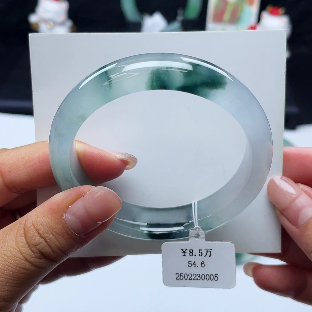 翡翠手镯未镶嵌54.5冰飘花正圈