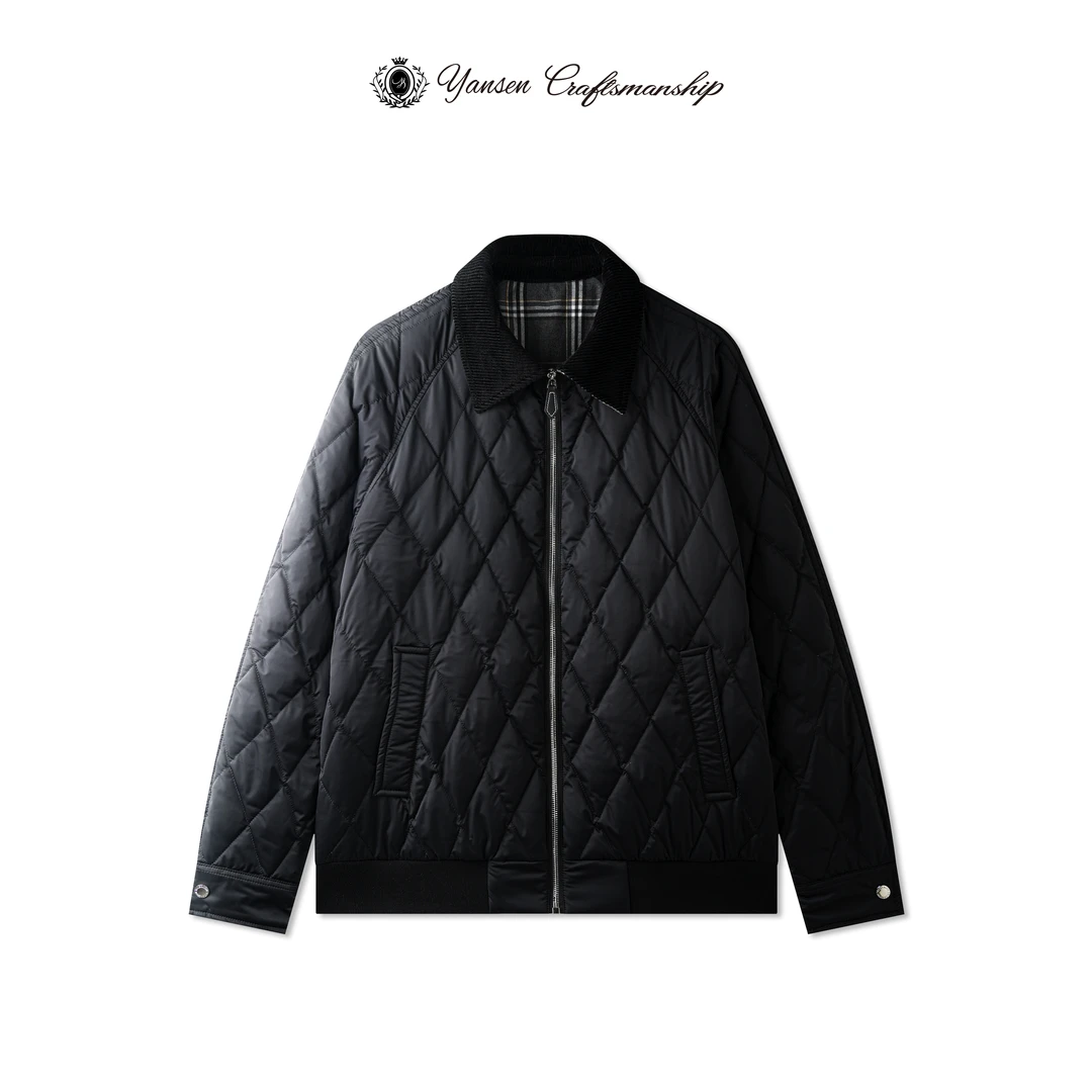【24冬】黑标/经典菱形格绒面翻领条纹格内里轻薄夹克白鸭绒羽绒服