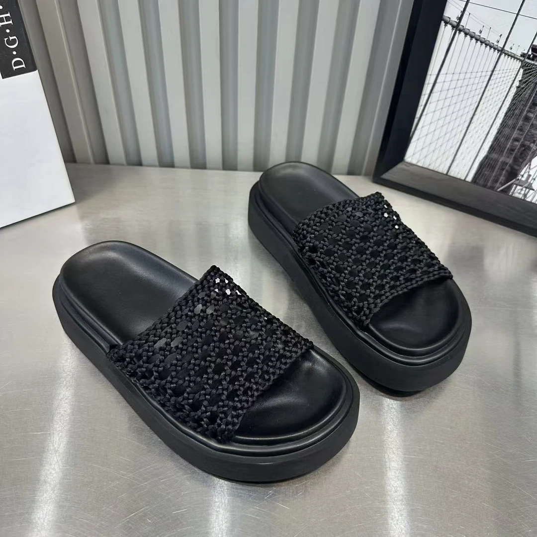 拖鞋女鞋外穿女鞋2025夏时尚舒适百搭厚底编织一字拖鞋休闲凉拖鞋