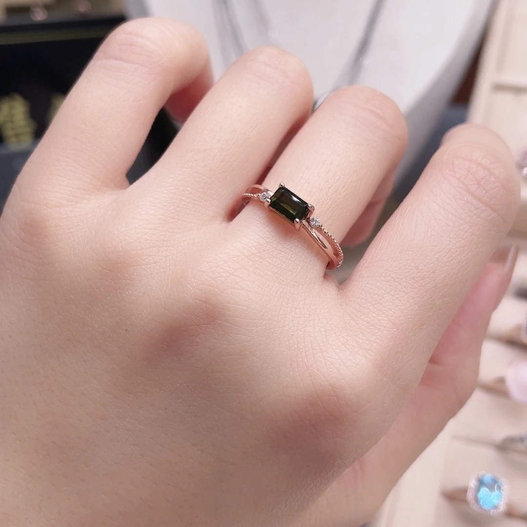 碧玺银S925镶嵌戒指开口