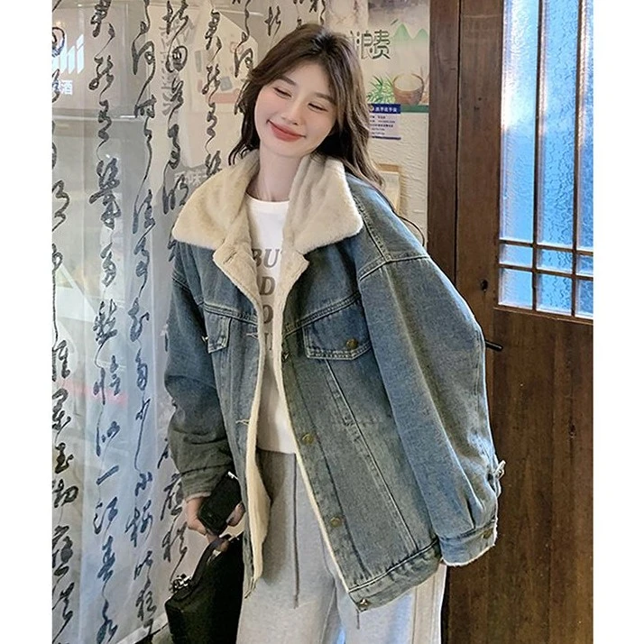 加绒加厚牛仔棉服外套女2025秋冬季新款韩版宽松棉衣夹克上衣潮