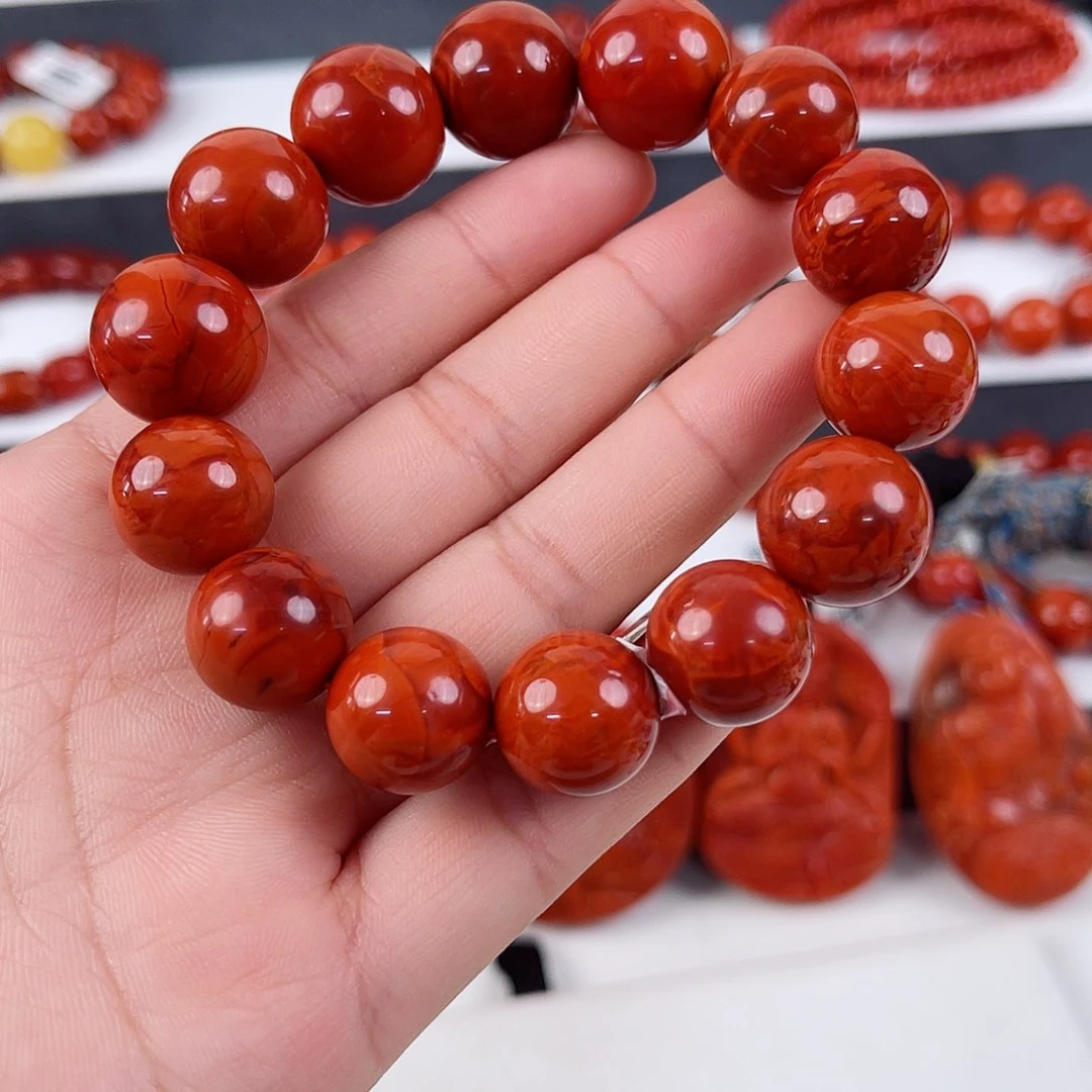手串未镶嵌南红玛瑙蓬**辉瓦西牛血红圆珠单圈15
