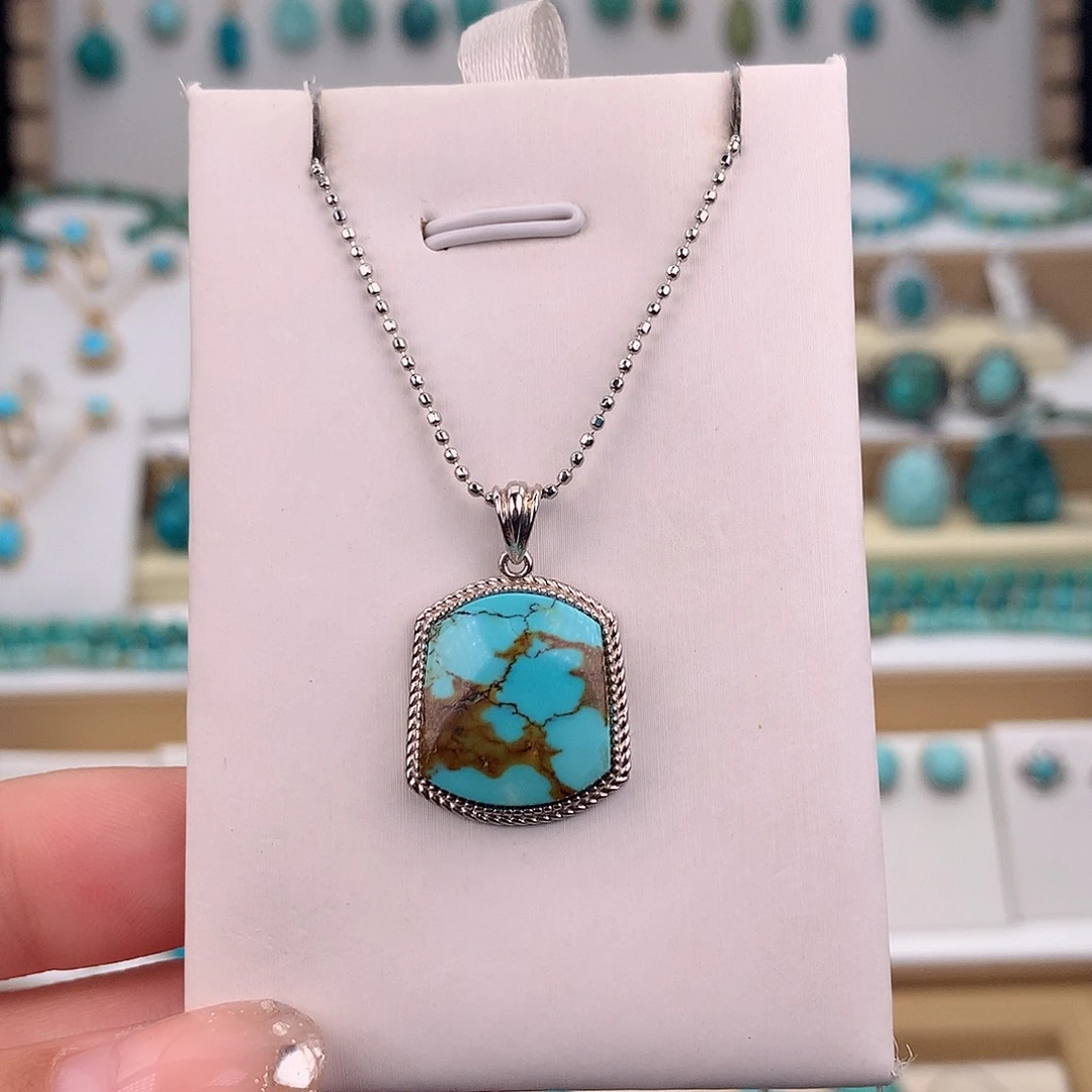 绿松石银S925镶嵌吊坠(赠链)