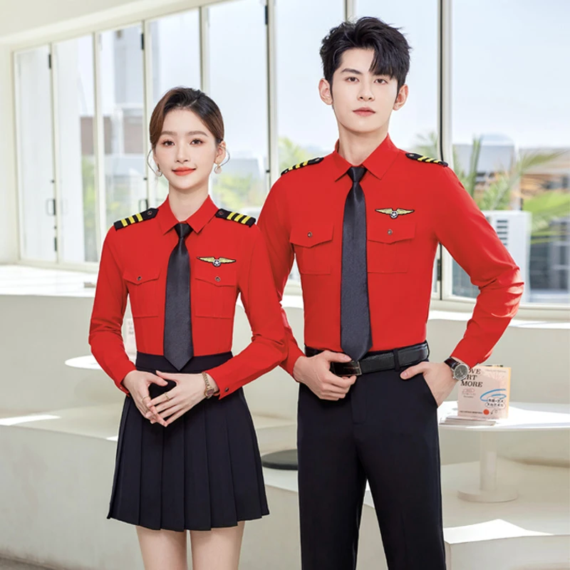 乘务员衬衫女男水疗酒吧休闲会所娱乐城餐饮驾校酒店工作制服时尚