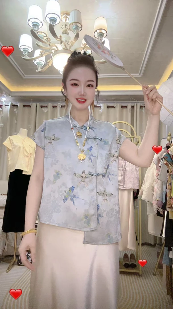 彩蝶新中式国风夏季高级感短袖小衫百搭上衣