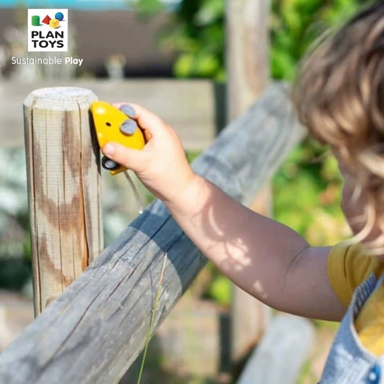 plantoys小老鼠回力车红黄绿小车儿童宝宝益智玩具亲子互动木质
