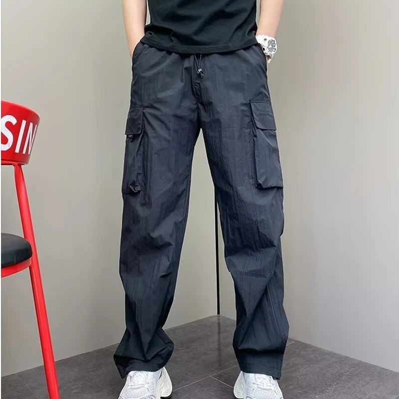 夏季薄款男士强大高级裤子休闲宽松长裤轻奢痞帅男装直筒男装工装