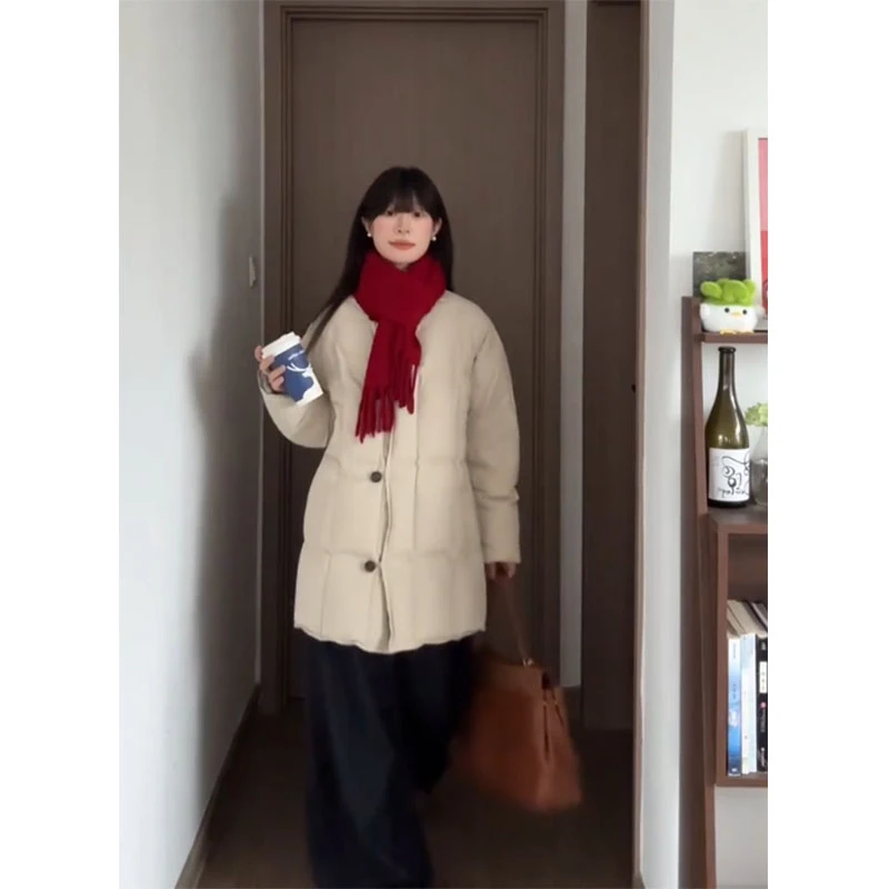 时尚穿搭女士冬季长袖排骨设计感棉服慵懒风针织背心显瘦高领内搭