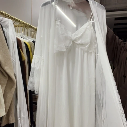 三醋酯纤维睡裙两件套带胸垫三个颜色黑白粉