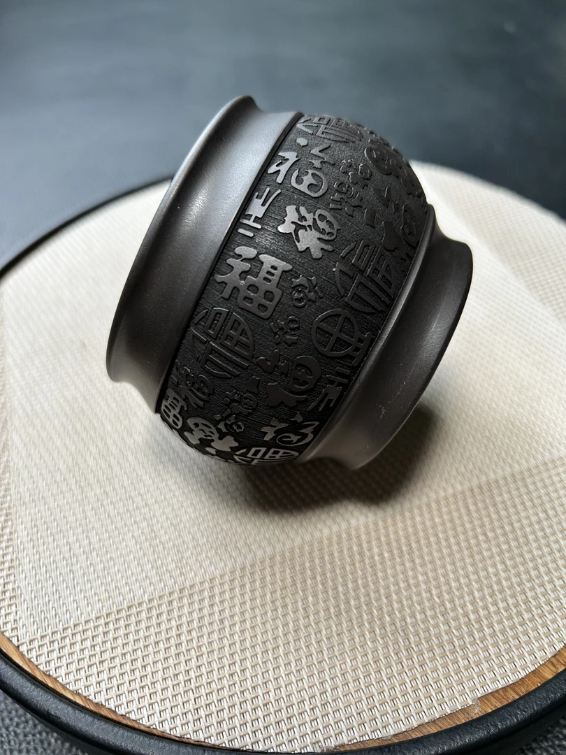 宜兴紫砂石黄百福缸杯8159