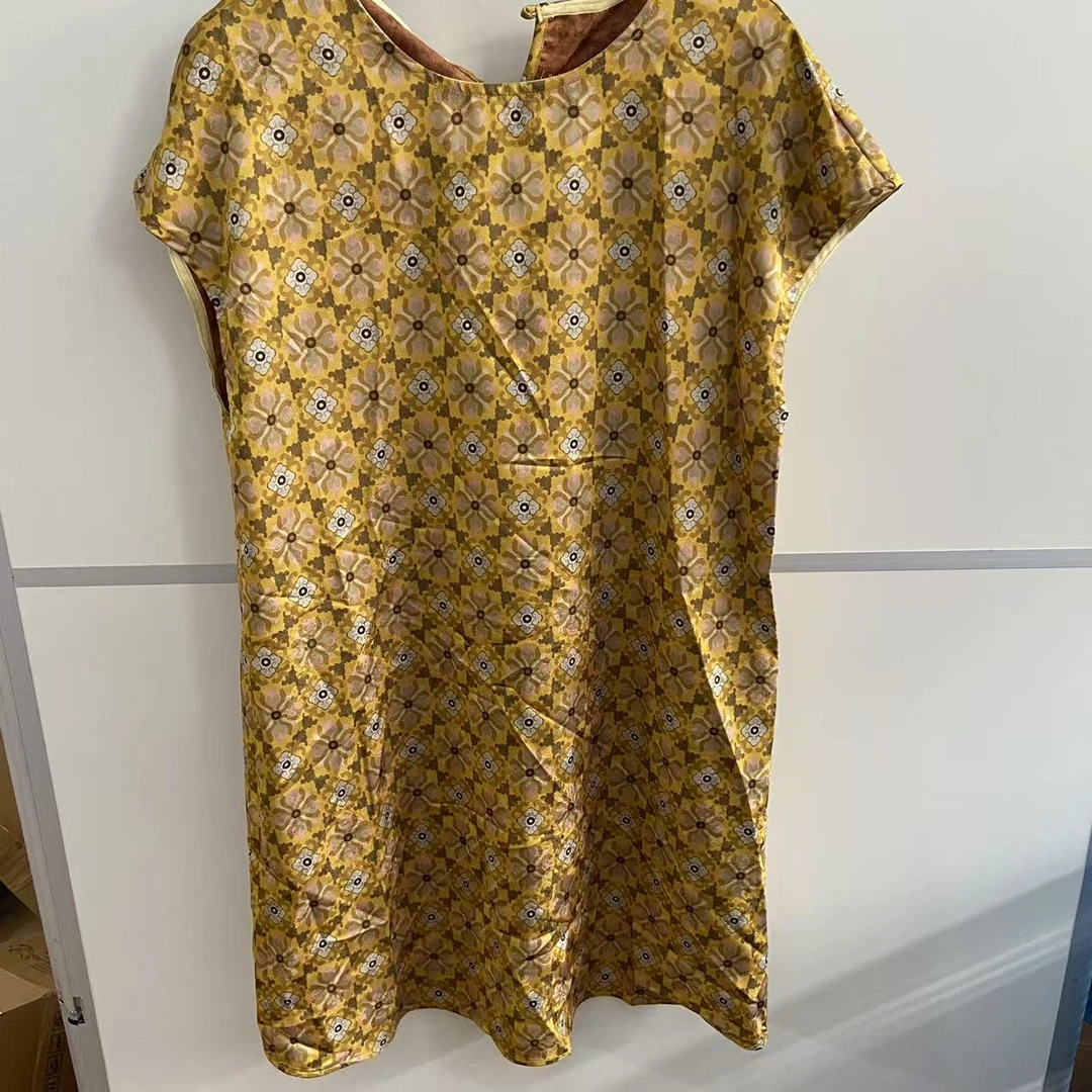 604/8693-1/150 精致圆领短袖宽松气质优雅复古印花连衣裙