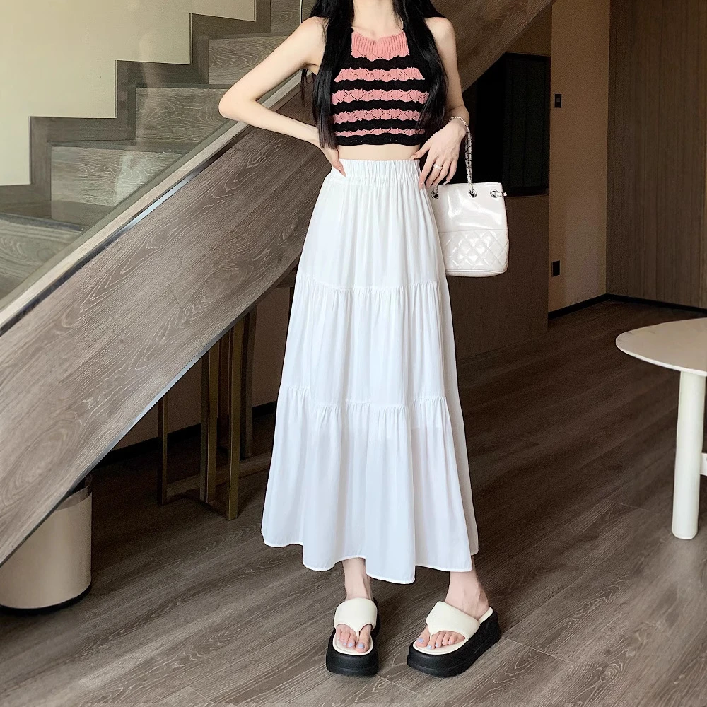 白色半身裙女2025夏季新款小个子白裙垂感a字长裙裙子长款蛋糕裙