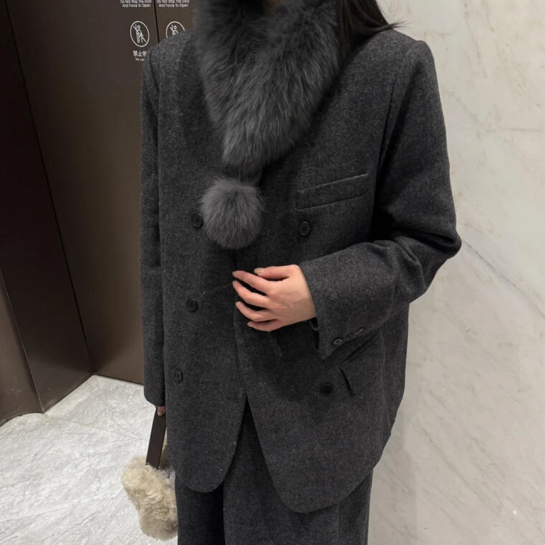 2025冬季新款毛呢西装羽绒服韩版宽松显瘦气质时尚百搭羽绒服外套