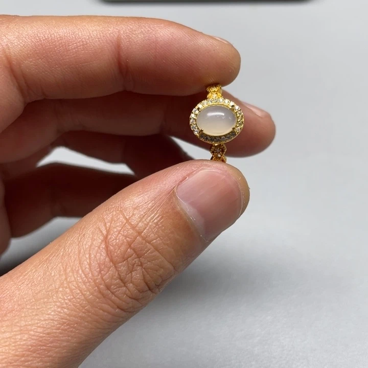 和田玉戒指银S925镶嵌S****