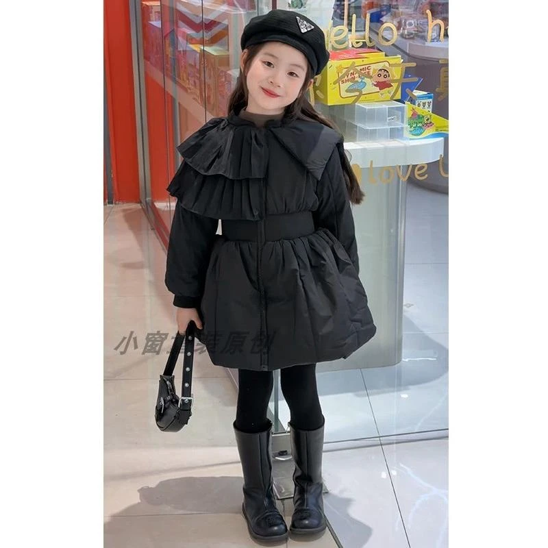 女童6-12岁潮款中长款服女宝冬季韩版加厚中长款公主风外套2025新