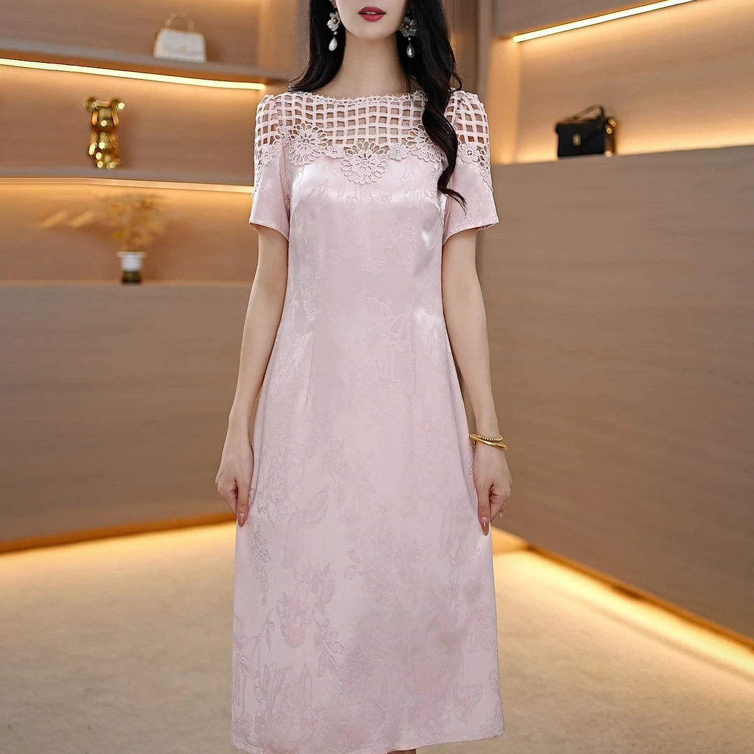 2025夏季新款A3009气质遮肉显瘦大码连衣裙女修身女装连衣裙