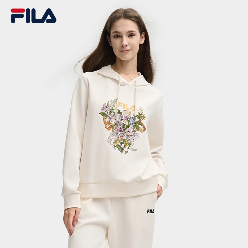 FILA斐乐针织连帽卫衣2025女子新款宽松连帽套头衫F11W518214F