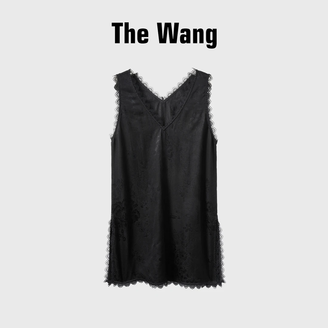 The Wang【浮梅笑】25姆米双黑工艺100真丝V领裙B019-251338