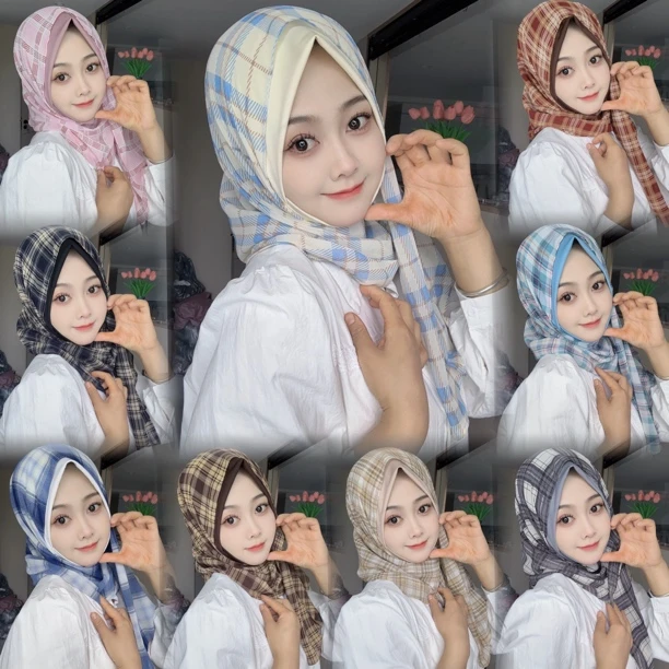 美拉德系爆款格子绕巾