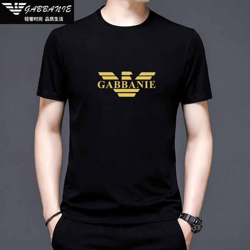 轻奢正品2025夏季新款男士圆领短袖T恤冰丝薄款时尚半袖高档上衣