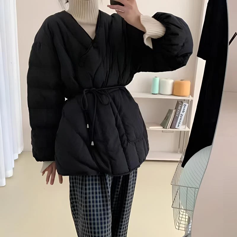 新款女秋冬小香风羽绒服针织披肩白鸭绒束腰羽绒服（B16-4）3031