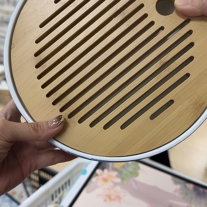 珐琅彩绿色竹子茶盘