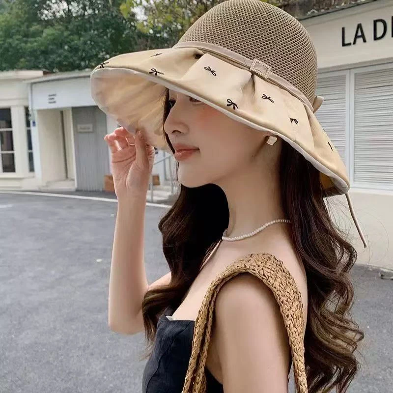 蝴蝶结防晒帽女夏季大帽檐遮阳帽子女款2025新款时尚显脸小