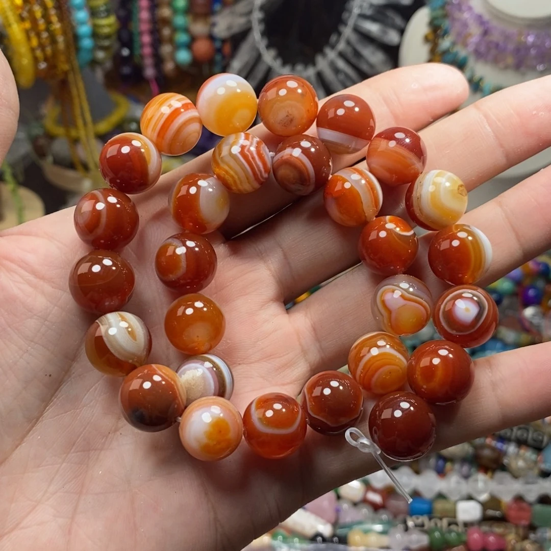 未镶嵌，带眼缠丝玛瑙14mm，石英质玉
