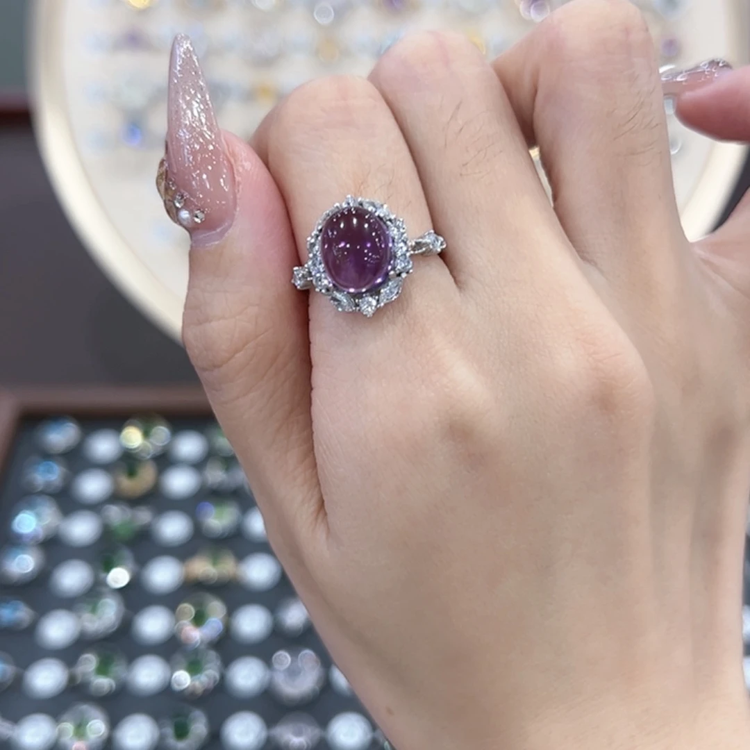 蛇纹石玉戒指银S925镶嵌