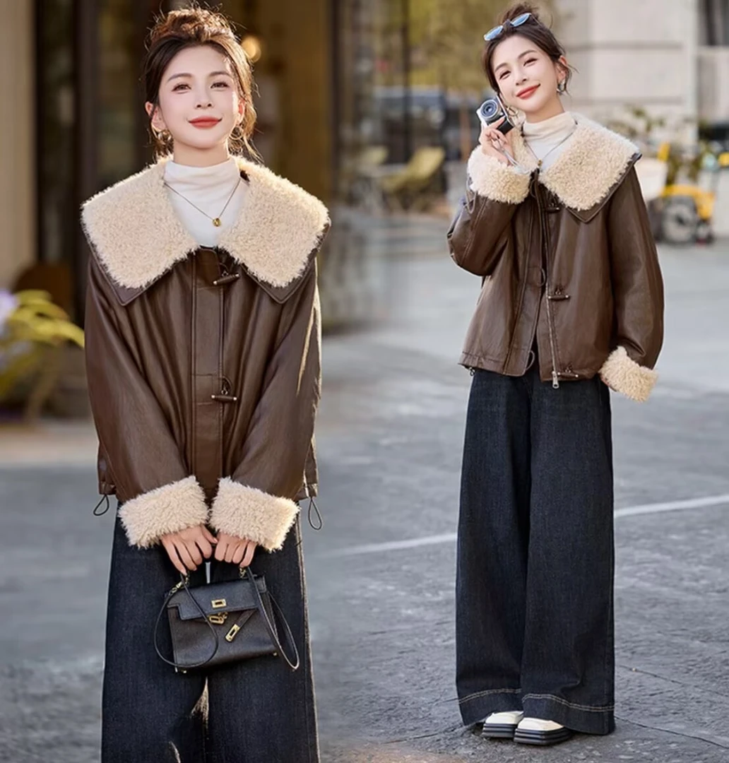 秋冬羊羔皮毛一体加绒外套女2025冬季新款高级感加厚羊羔绒外套女