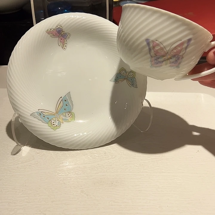 露***味瓷蝴蝶咖啡杯一套超美超女人味赞赞赞