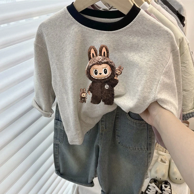 儿童新款拉布布纯棉拼色长袖秋季男童潮款打底衫中小童薄款上衣