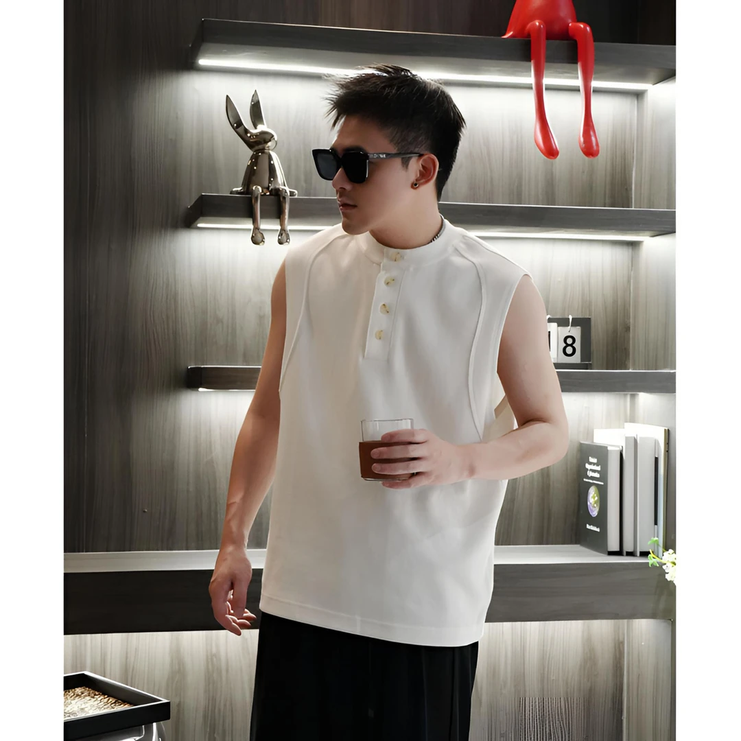 CLL【25年度重磅】长绒棉16纱织超精纺新贵老钱亨利领宽松夏季背心