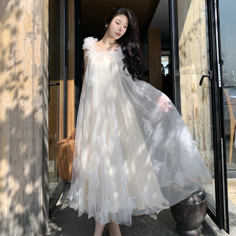 旅拍森系超仙吊带轻韩式连衣裙结婚新娘订婚礼服女蓬蓬裙晨袍婚纱