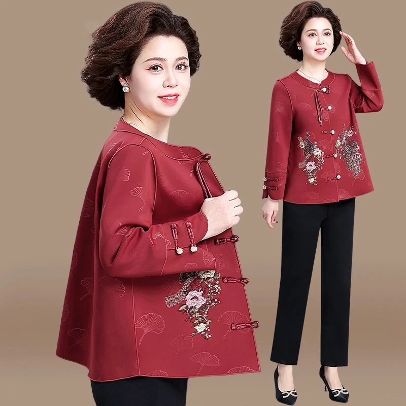 妈妈外套春秋款洋气风衣2025新款中老年春装喜婆婆婚宴礼服上衣女