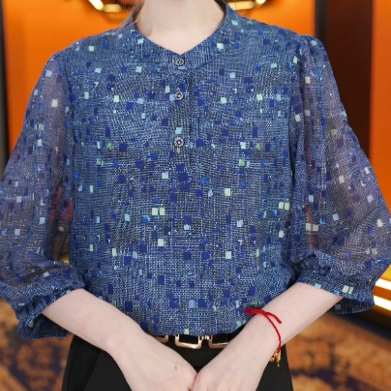 2025夏季新款轻奢减龄衬衫显瘦上衣雪纺衫时尚打底衫W372-373百搭