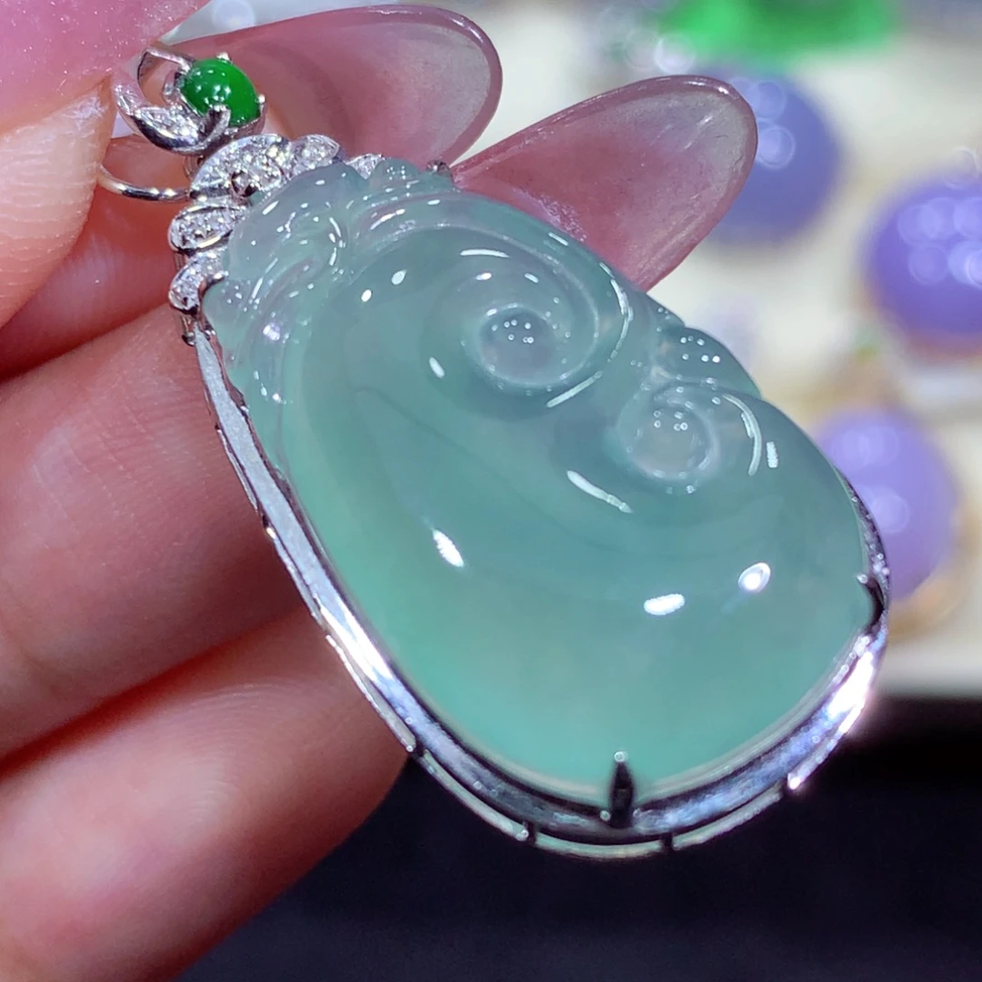 翡翠18K金镶嵌吊坠(不含链)