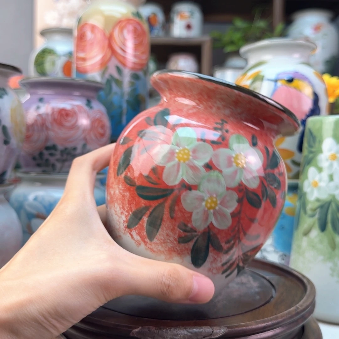 景德镇陶瓷手绘花瓶无孔